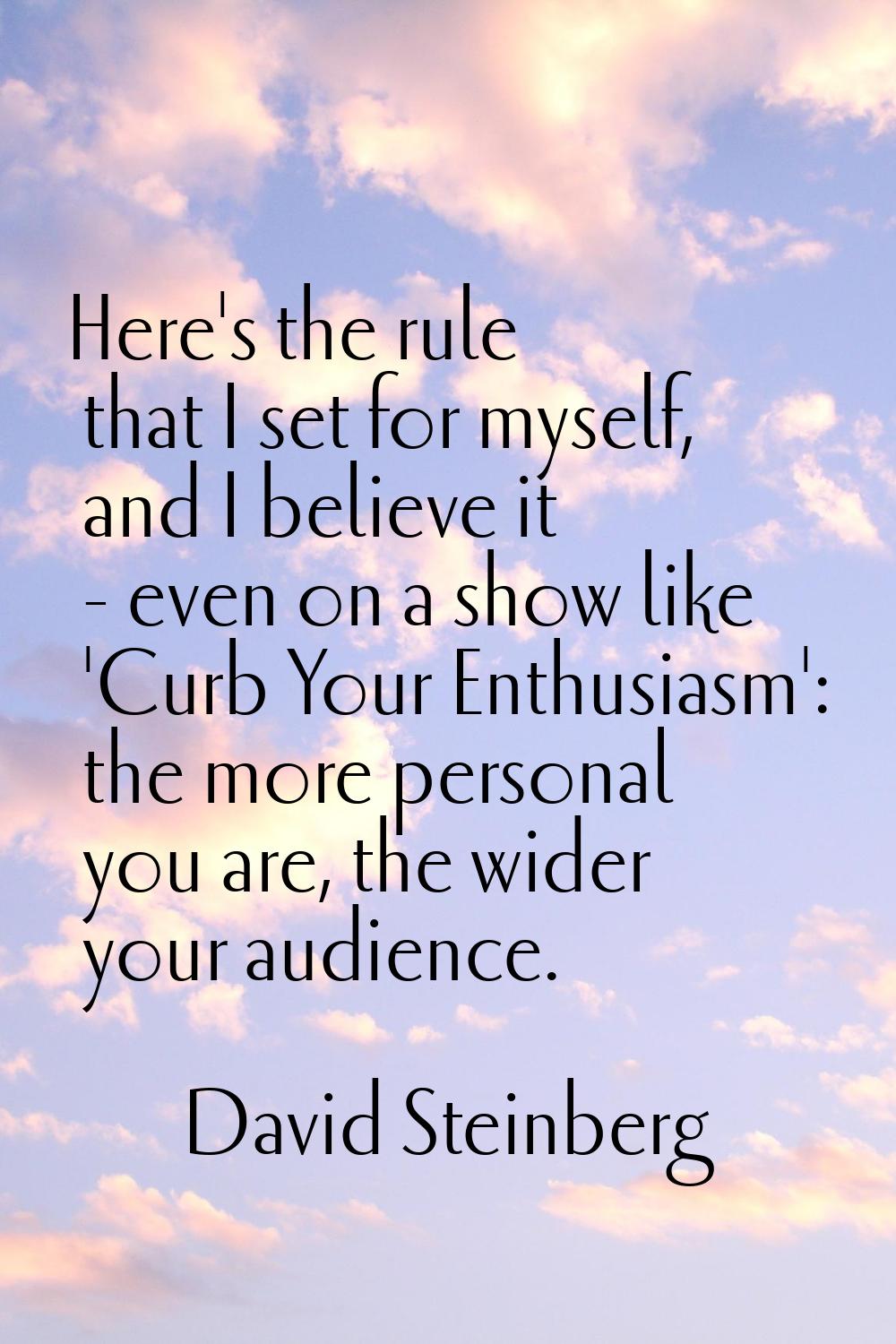 Here's the rule that I set for myself, and I believe it - even on a show like 'Curb Your Enthusiasm