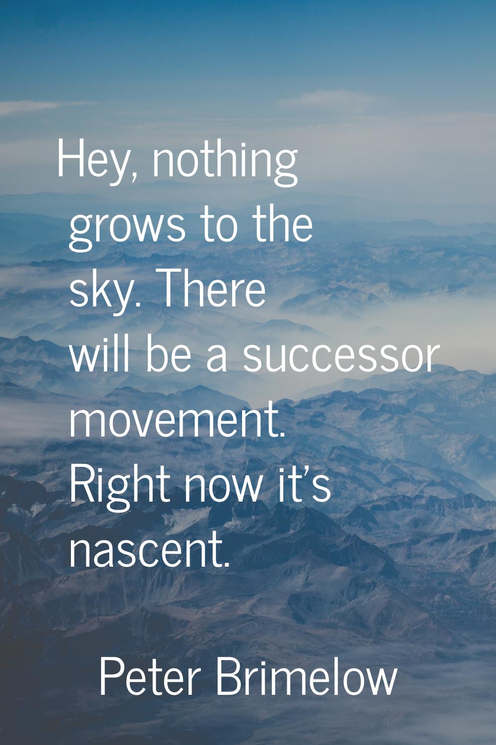 Hey, nothing grows to the sky. There will be a successor movement. Right now it's nascent.