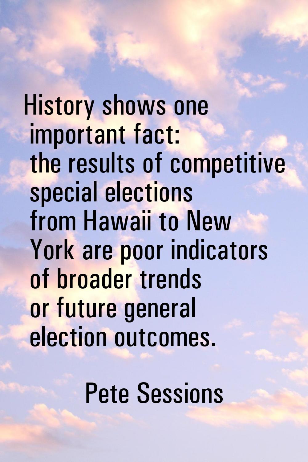 History shows one important fact: the results of competitive special elections from Hawaii to New Y