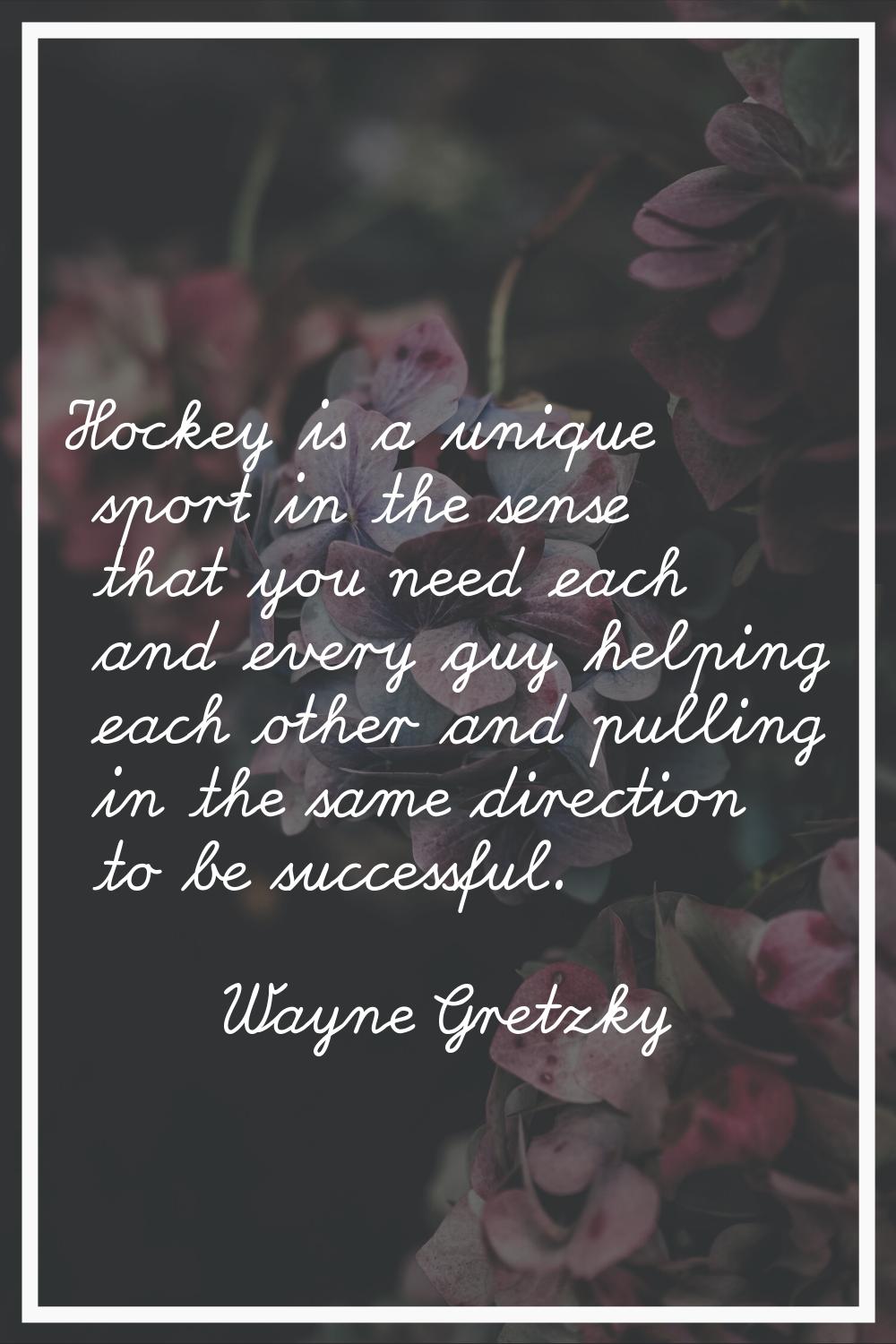 Hockey is a unique sport in the sense that you need each and every guy helping each other and pulli