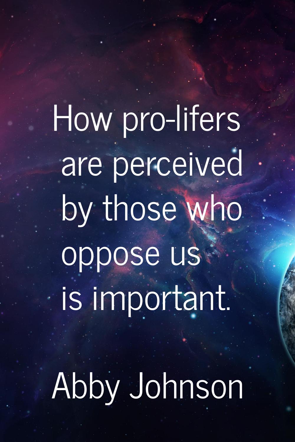 How pro-lifers are perceived by those who oppose us is important.
