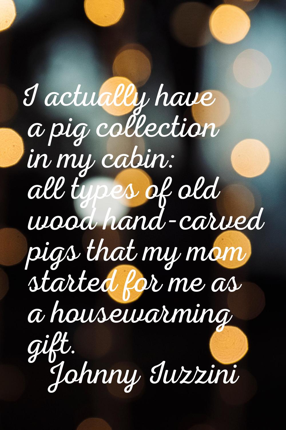 I actually have a pig collection in my cabin: all types of old wood hand-carved pigs that my mom st