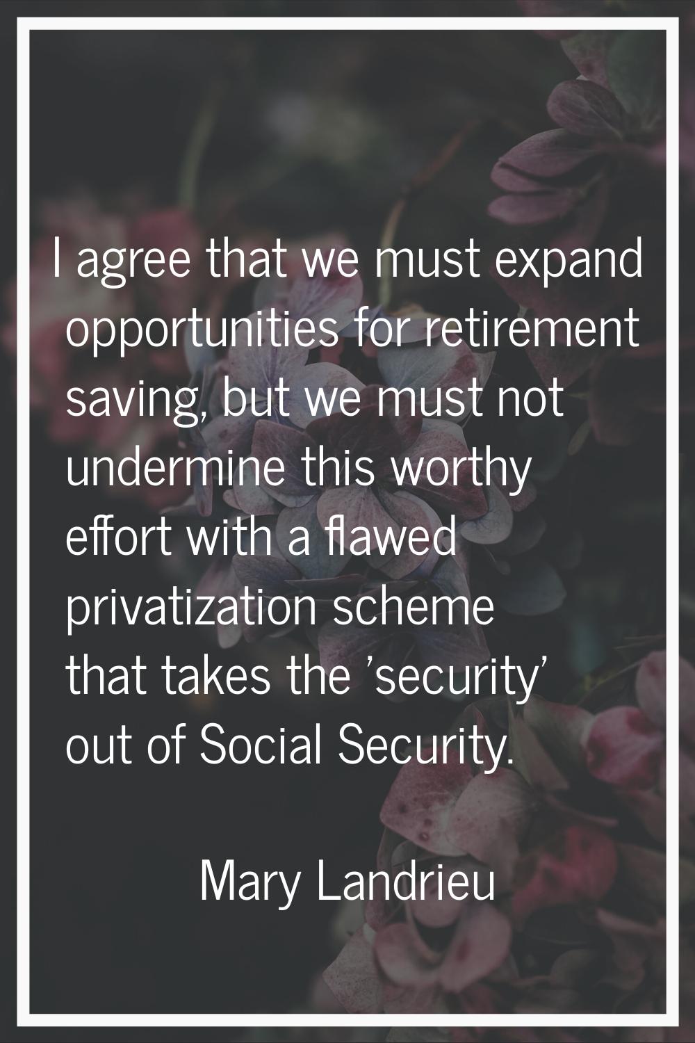 I agree that we must expand opportunities for retirement saving, but we must not undermine this wor