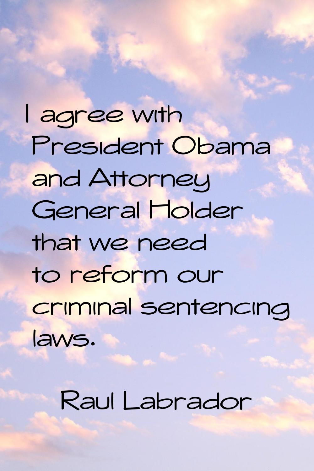 I agree with President Obama and Attorney General Holder that we need to reform our criminal senten