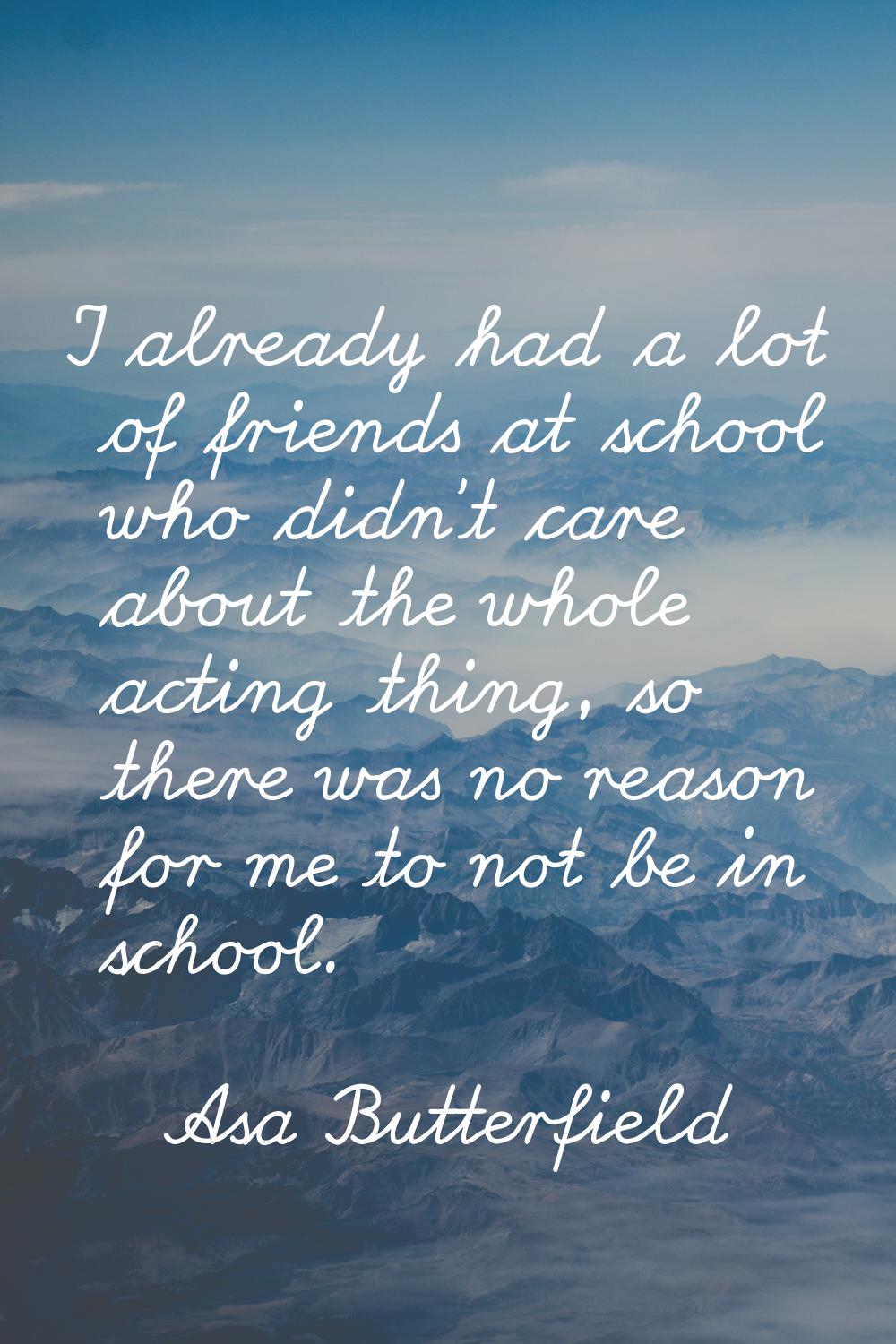 I already had a lot of friends at school who didn't care about the whole acting thing, so there was