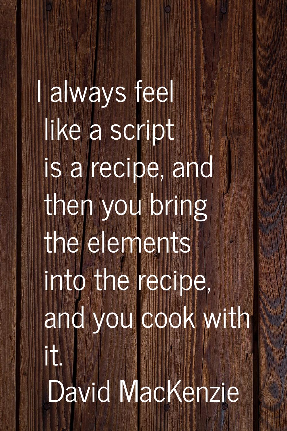 I always feel like a script is a recipe, and then you bring the elements into the recipe, and you c