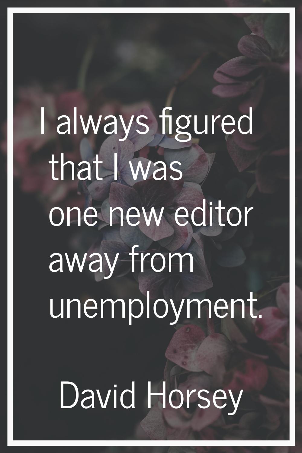 I always figured that I was one new editor away from unemployment.