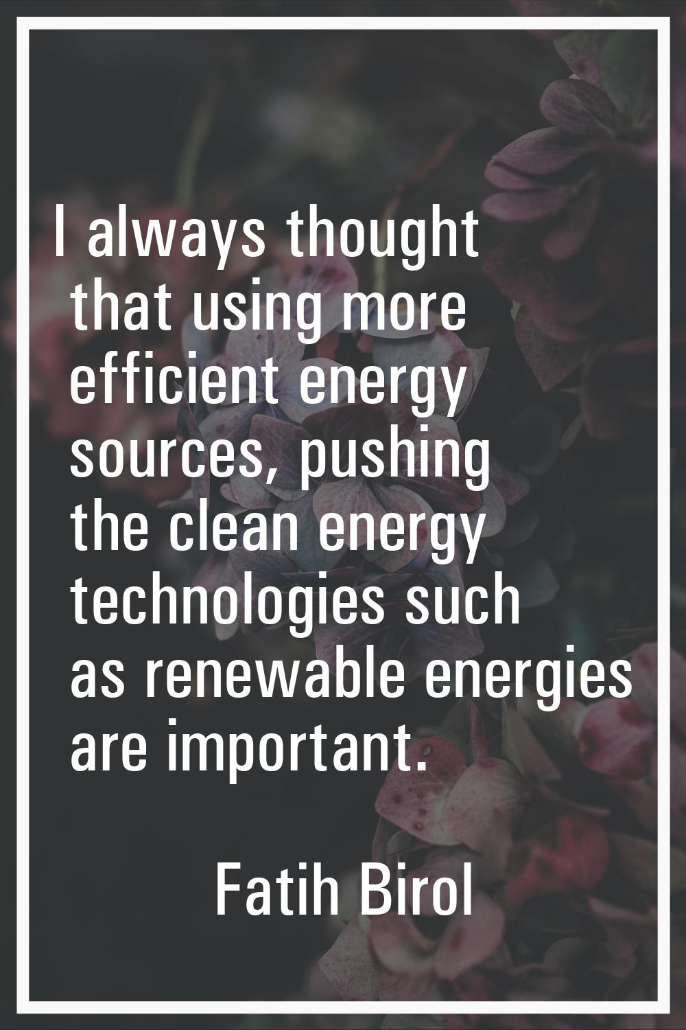 I always thought that using more efficient energy sources, pushing the clean energy technologies su