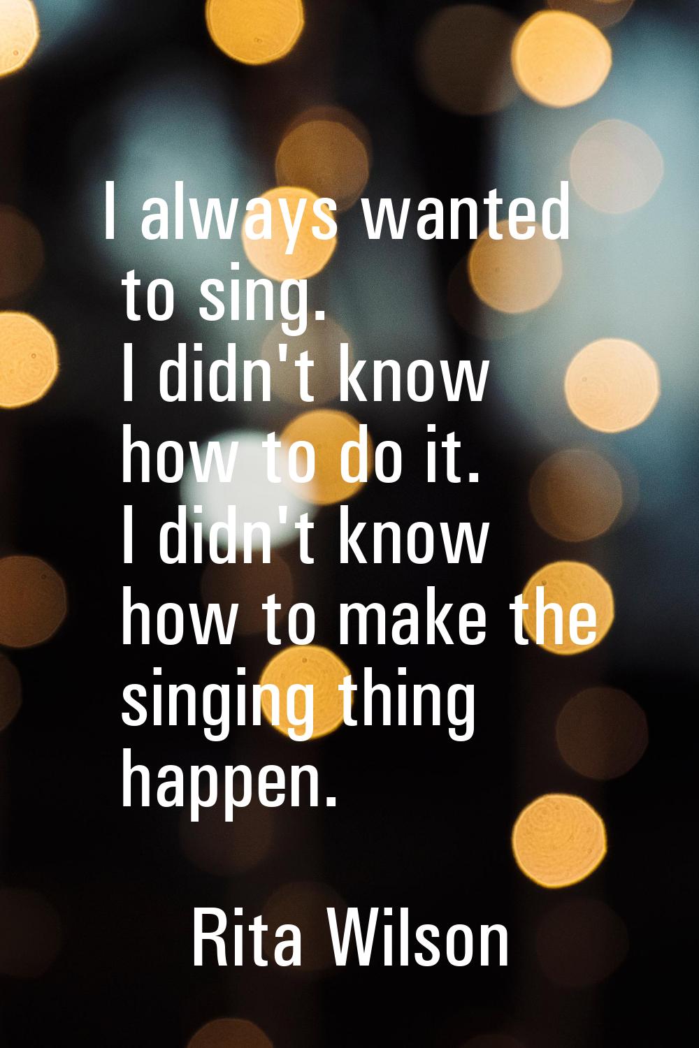 I always wanted to sing. I didn't know how to do it. I didn't know how to make the singing thing ha