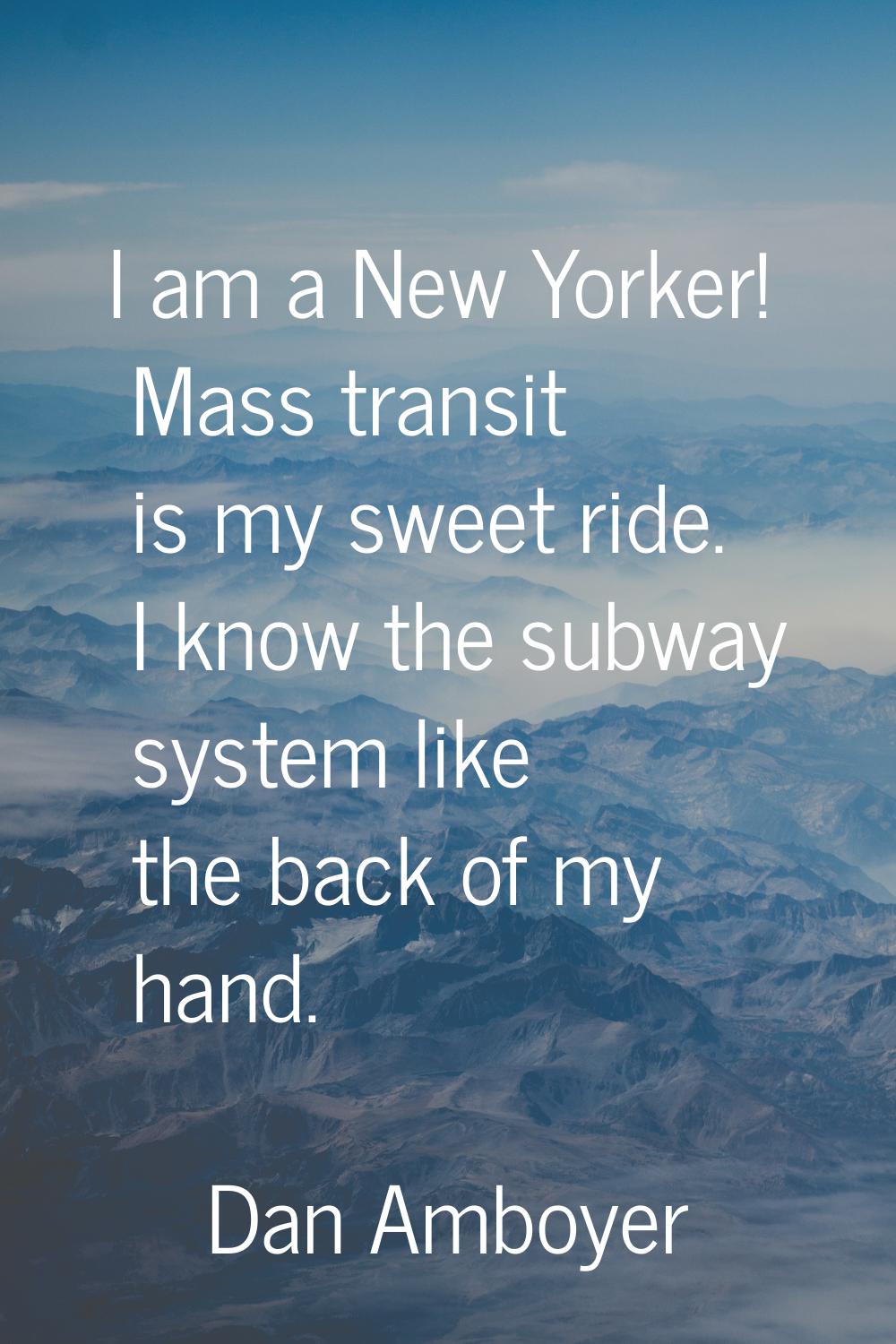 I am a New Yorker! Mass transit is my sweet ride. I know the subway system like the back of my hand