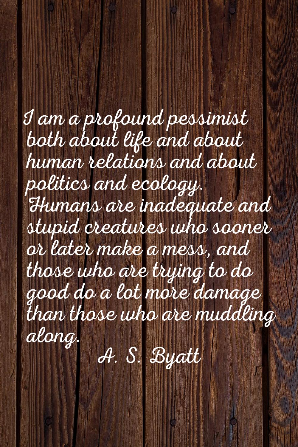 I am a profound pessimist both about life and about human relations and about politics and ecology.