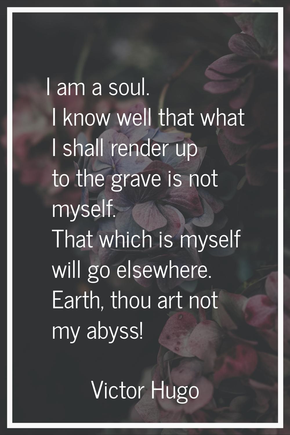 I am a soul. I know well that what I shall render up to the grave is not myself. That which is myse
