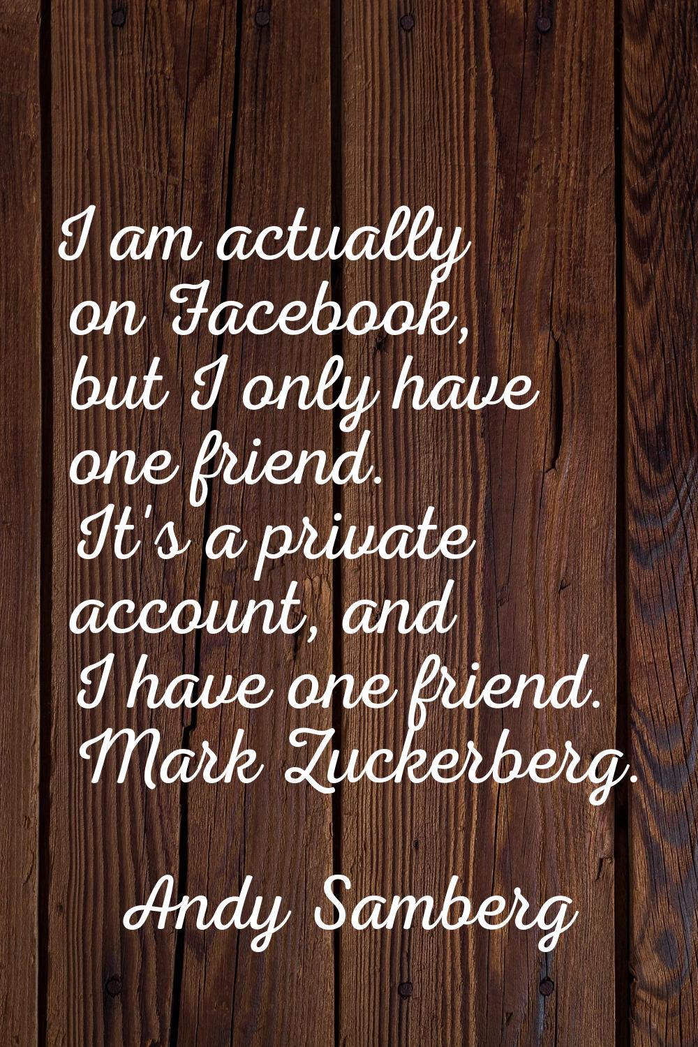 I am actually on Facebook, but I only have one friend. It's a private account, and I have one frien