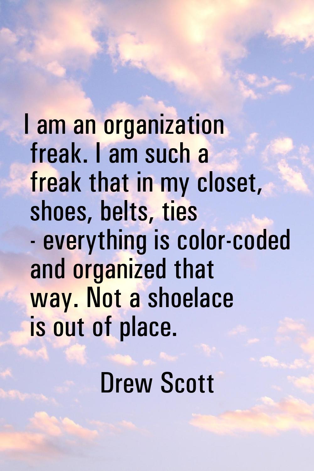 I am an organization freak. I am such a freak that in my closet, shoes, belts, ties - everything is