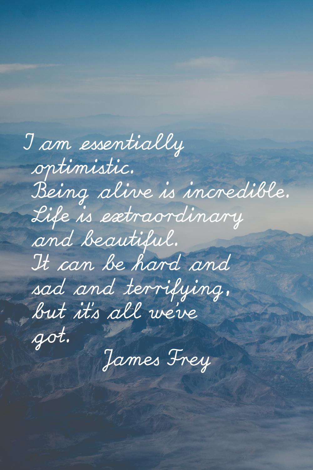 I am essentially optimistic. Being alive is incredible. Life is extraordinary and beautiful. It can