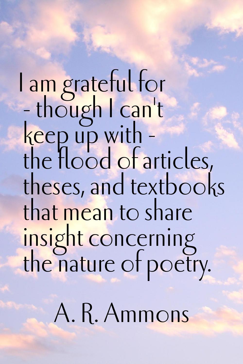 I am grateful for - though I can't keep up with - the flood of articles, theses, and textbooks that