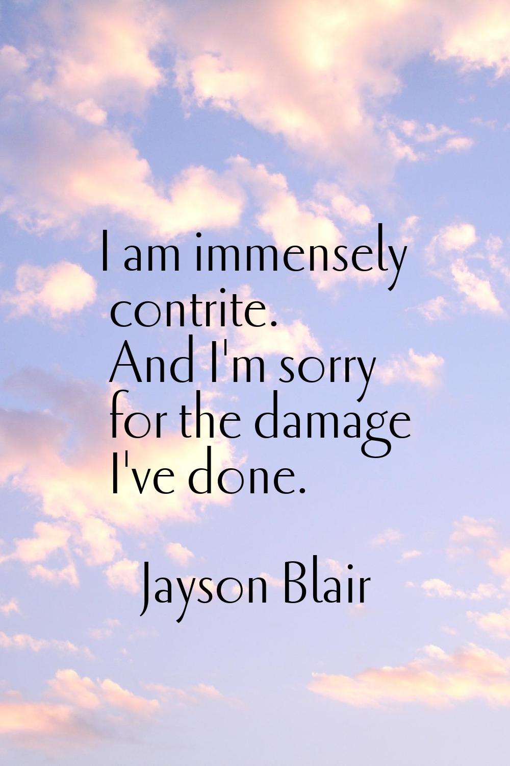 I am immensely contrite. And I'm sorry for the damage I've done.