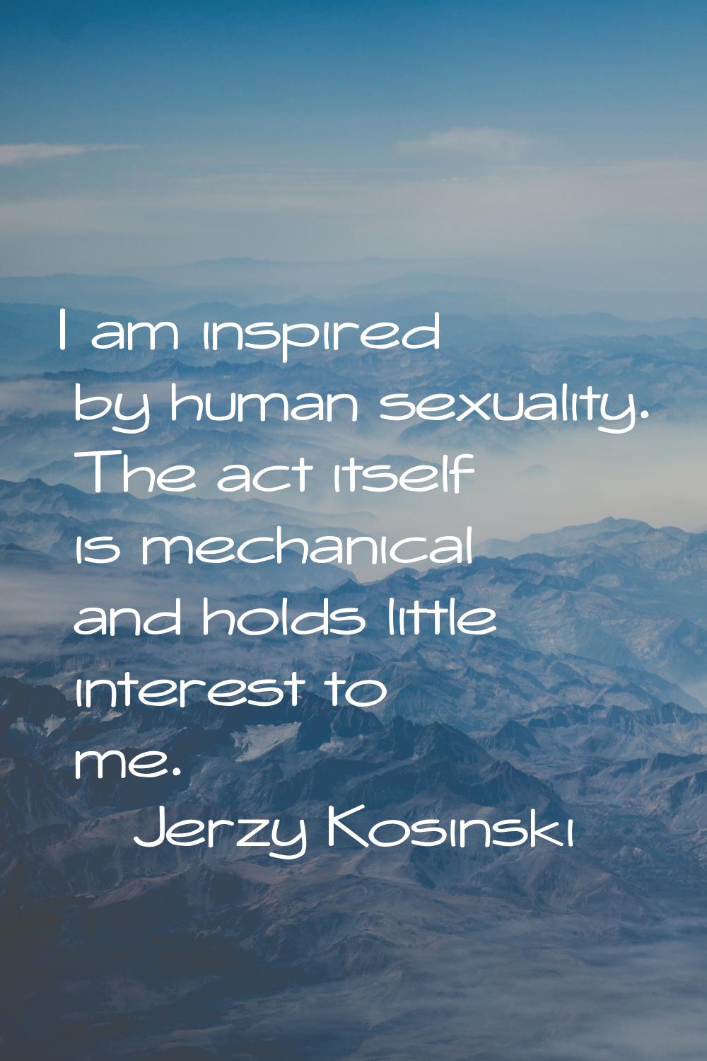 I am inspired by human sexuality. The act itself is mechanical and holds little interest to me.