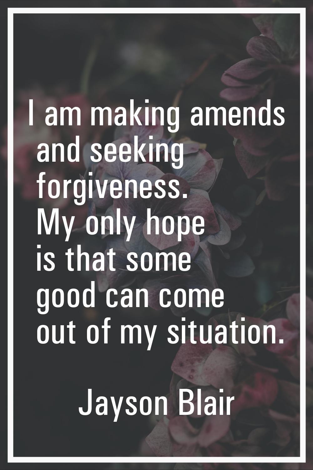I am making amends and seeking forgiveness. My only hope is that some good can come out of my situa