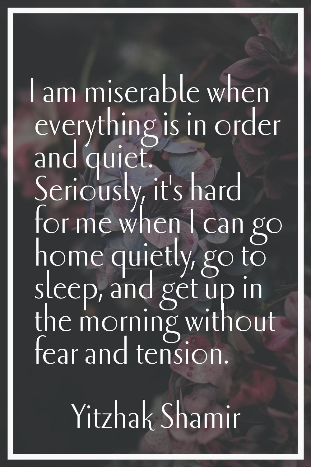 I am miserable when everything is in order and quiet. Seriously, it's hard for me when I can go hom