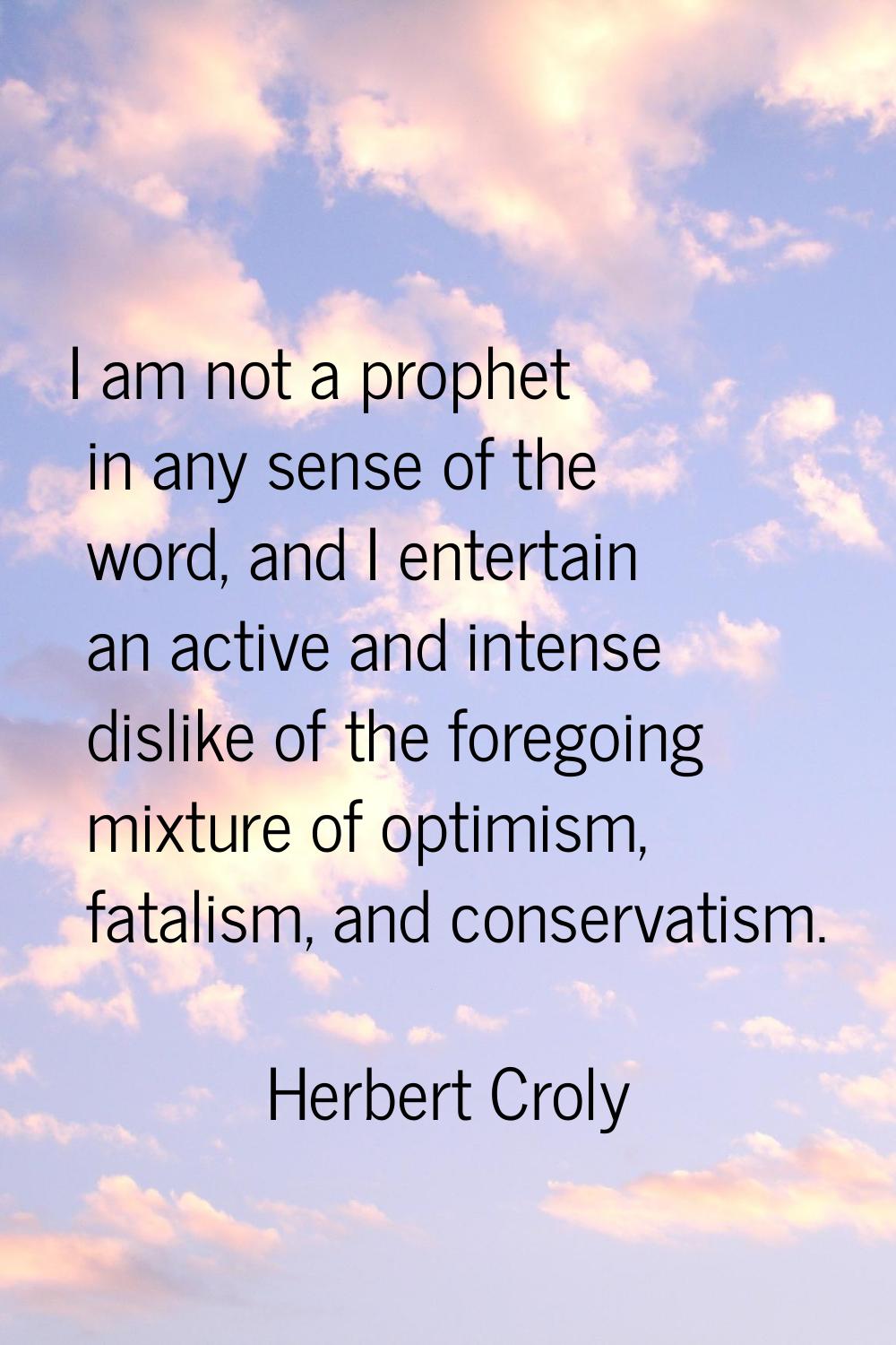 I am not a prophet in any sense of the word, and I entertain an active and intense dislike of the f