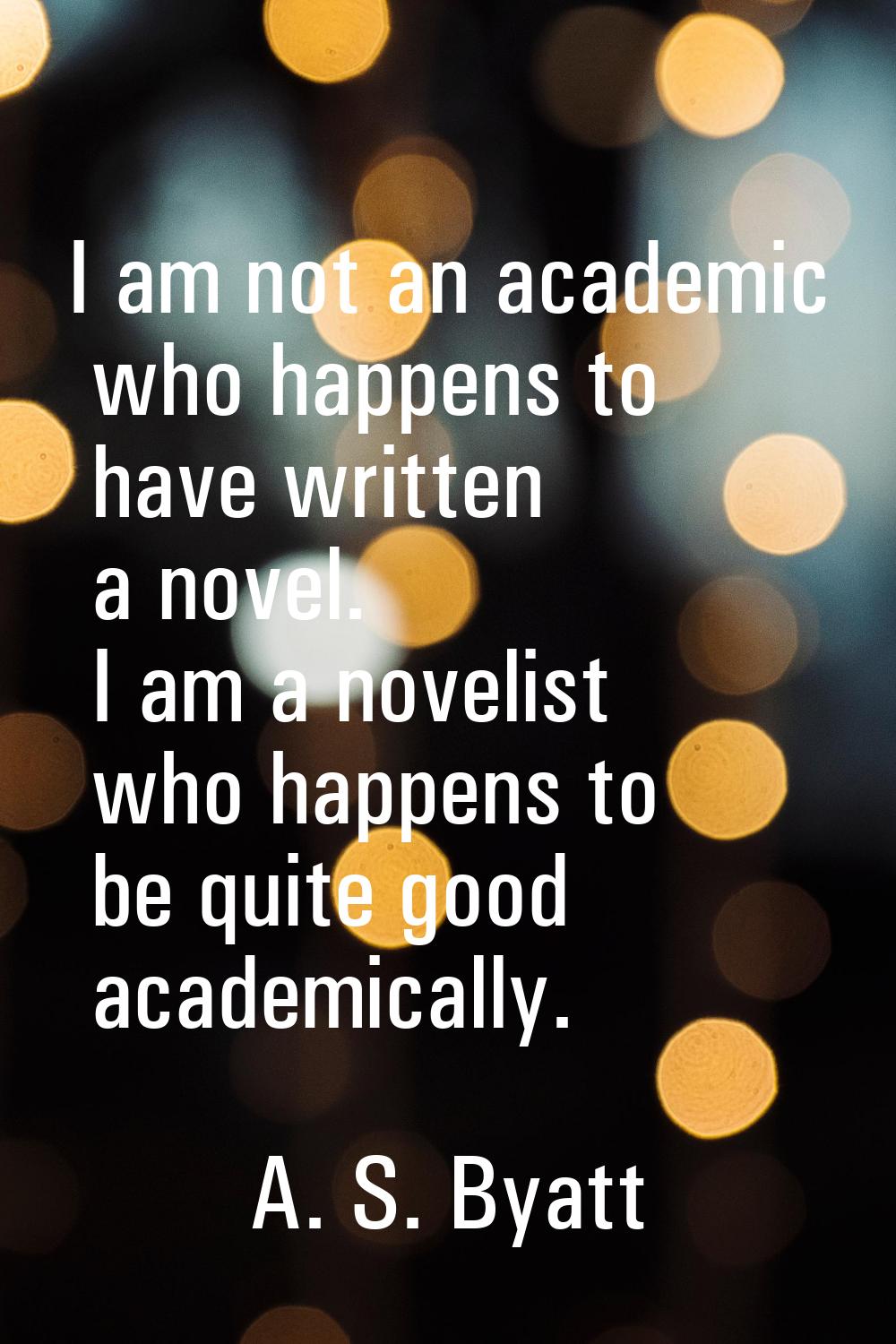 I am not an academic who happens to have written a novel. I am a novelist who happens to be quite g