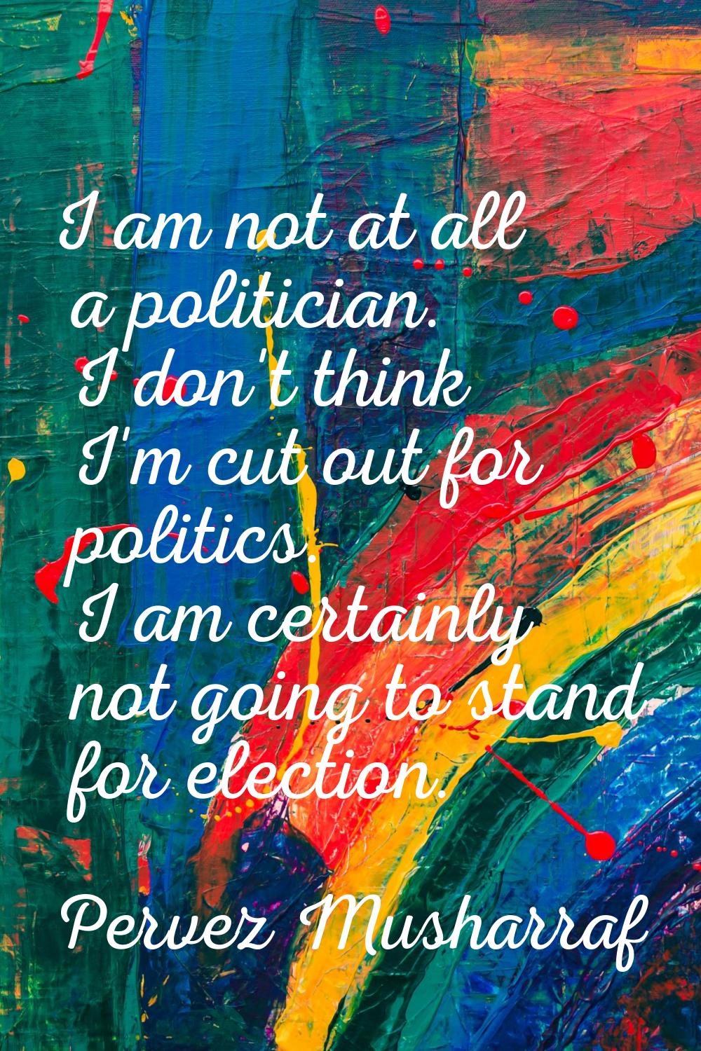 I am not at all a politician. I don't think I'm cut out for politics. I am certainly not going to s