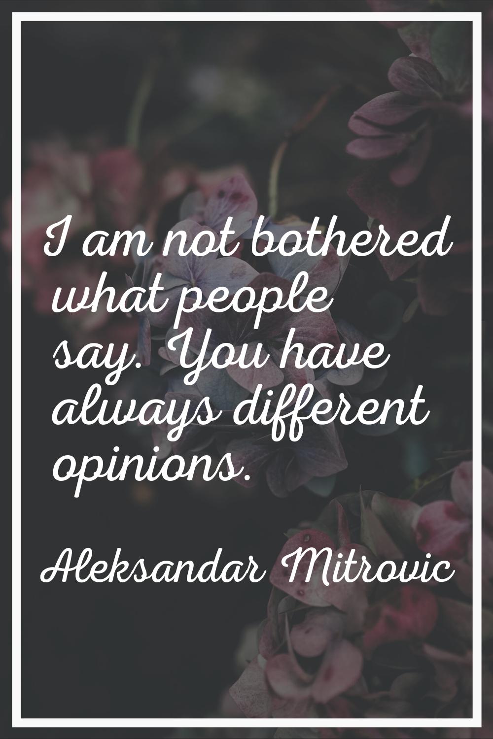 I am not bothered what people say. You have always different opinions.