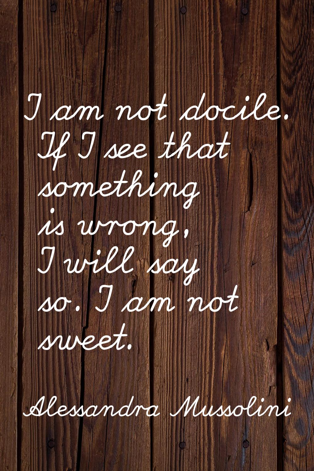 I am not docile. If I see that something is wrong, I will say so. I am not sweet.