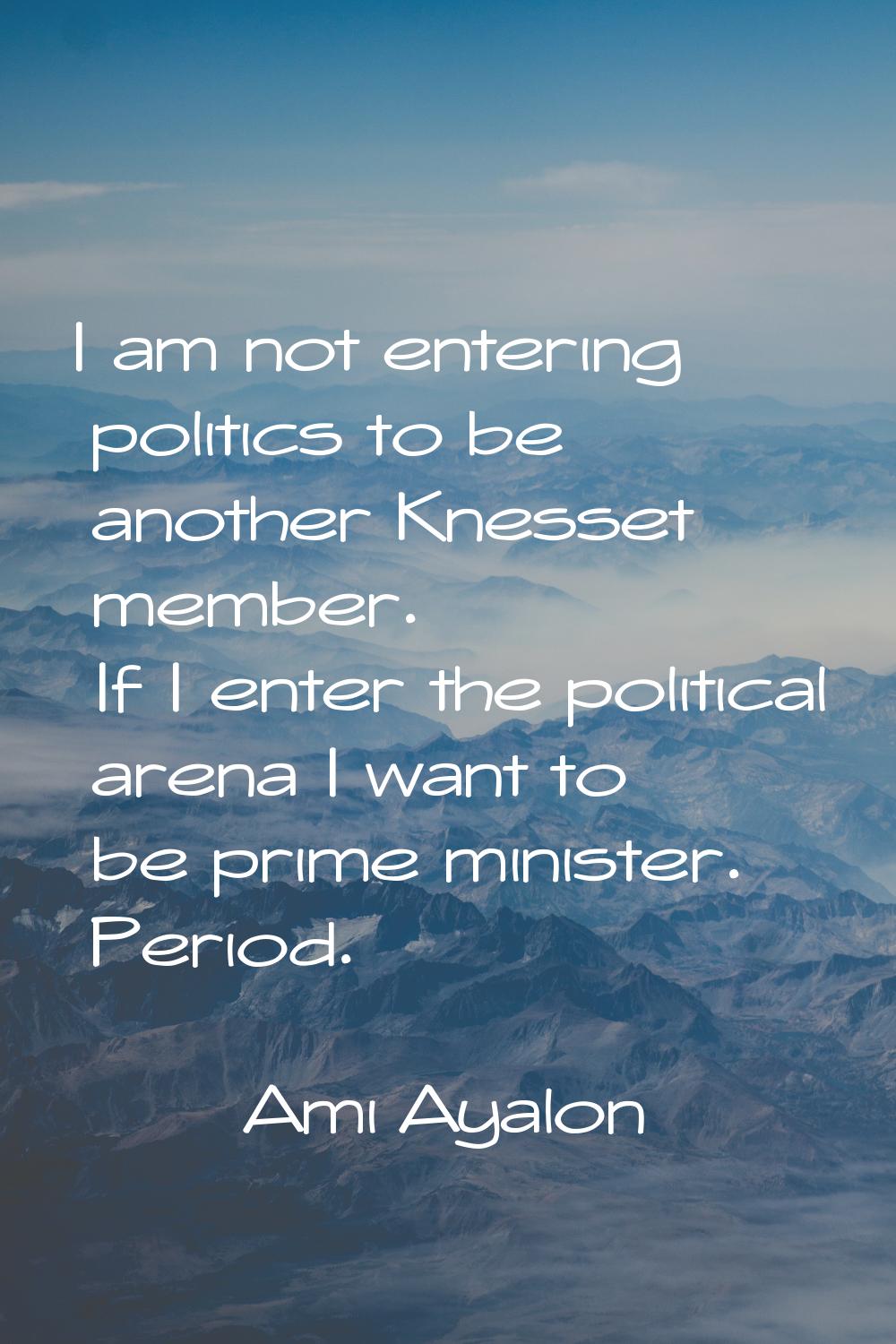 I am not entering politics to be another Knesset member. If I enter the political arena I want to b