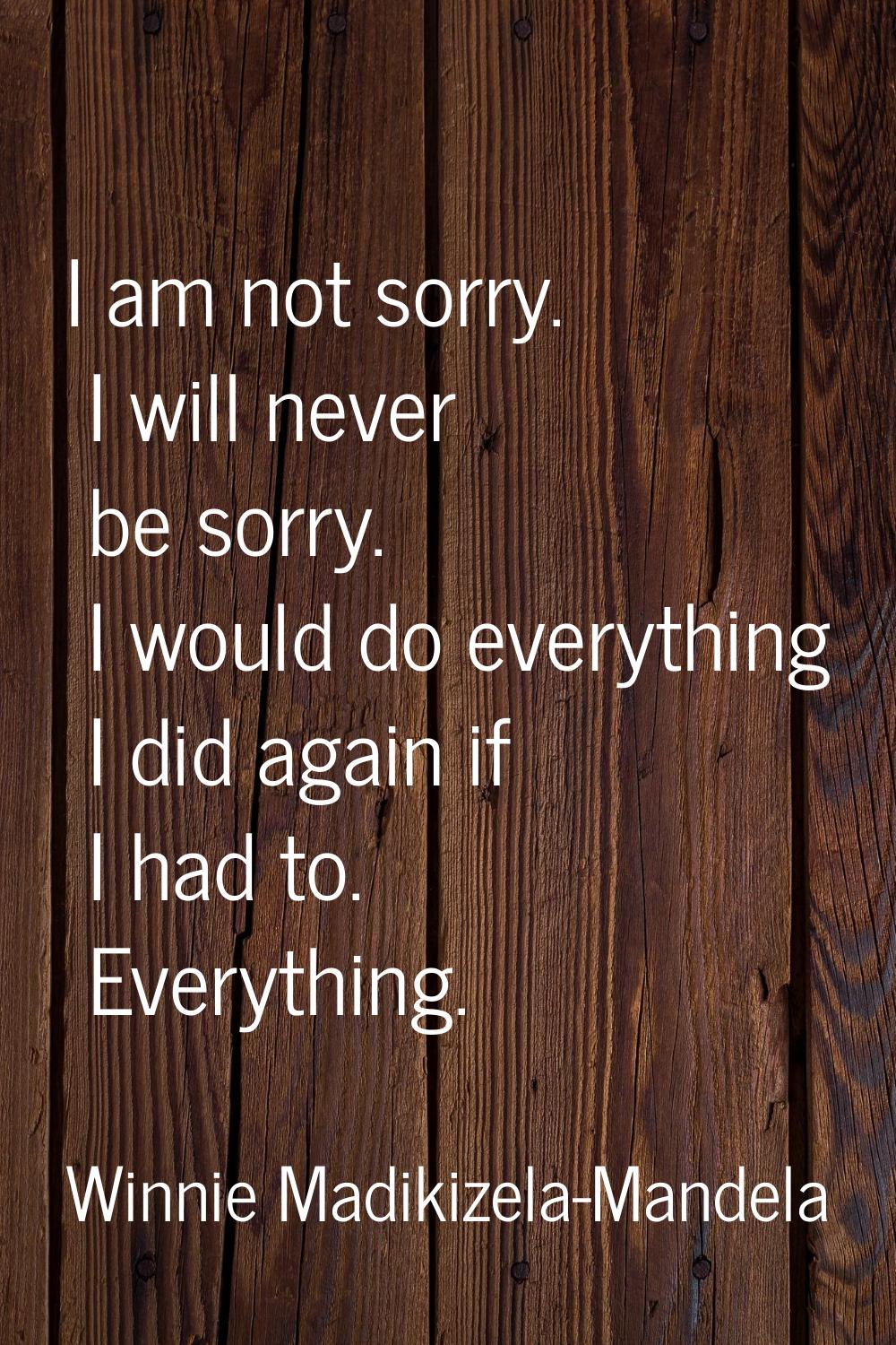 I am not sorry. I will never be sorry. I would do everything I did again if I had to. Everything.