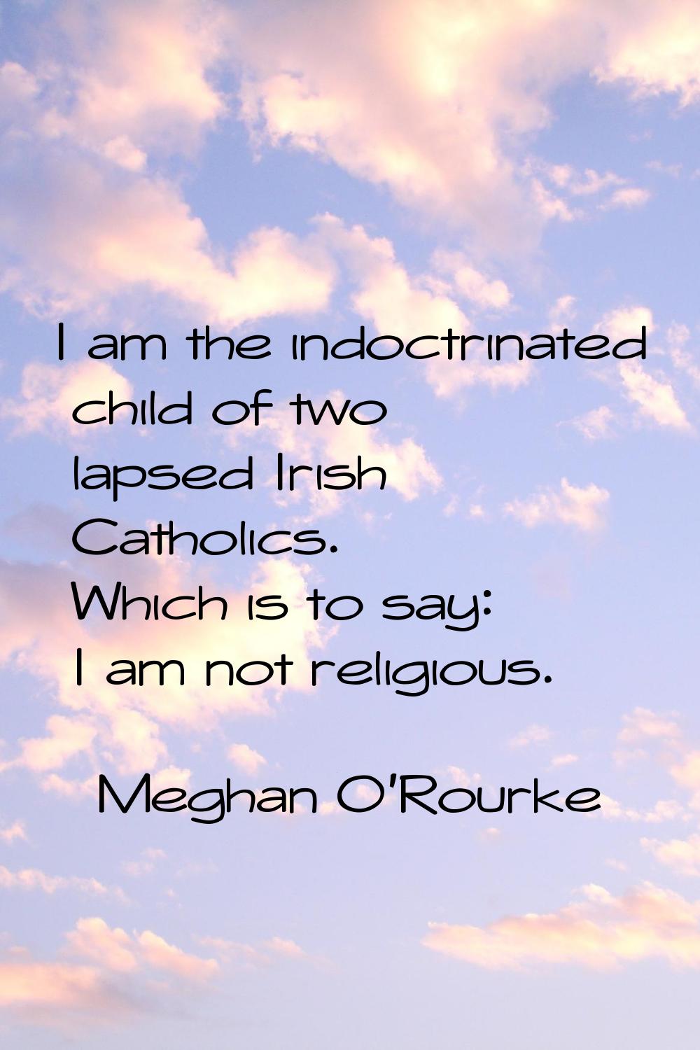 I am the indoctrinated child of two lapsed Irish Catholics. Which is to say: I am not religious.