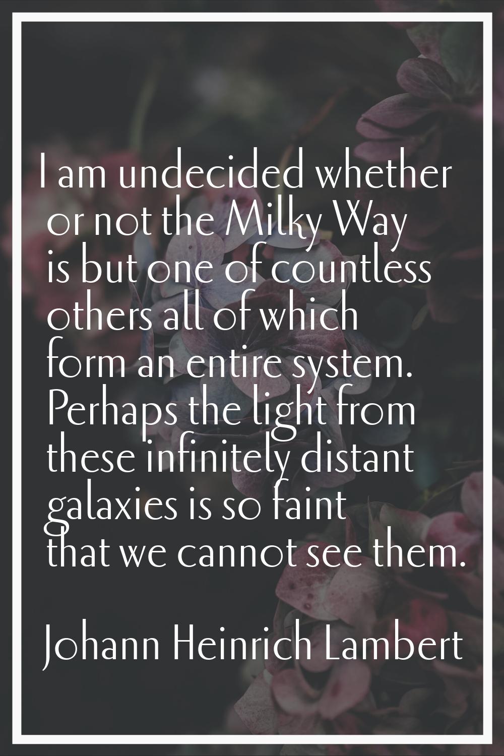 I am undecided whether or not the Milky Way is but one of countless others all of which form an ent
