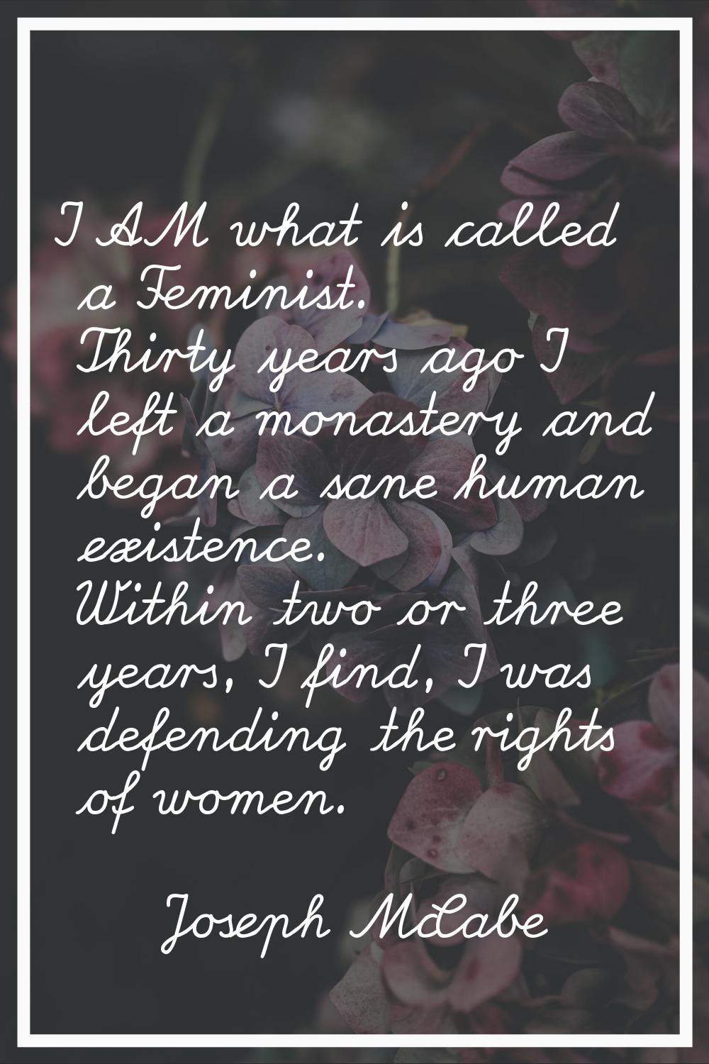 I AM what is called a Feminist. Thirty years ago I left a monastery and began a sane human existenc
