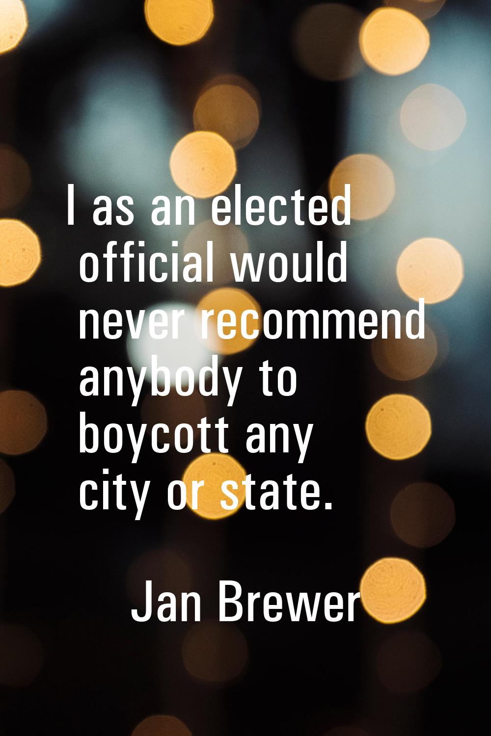 I as an elected official would never recommend anybody to boycott any city or state.