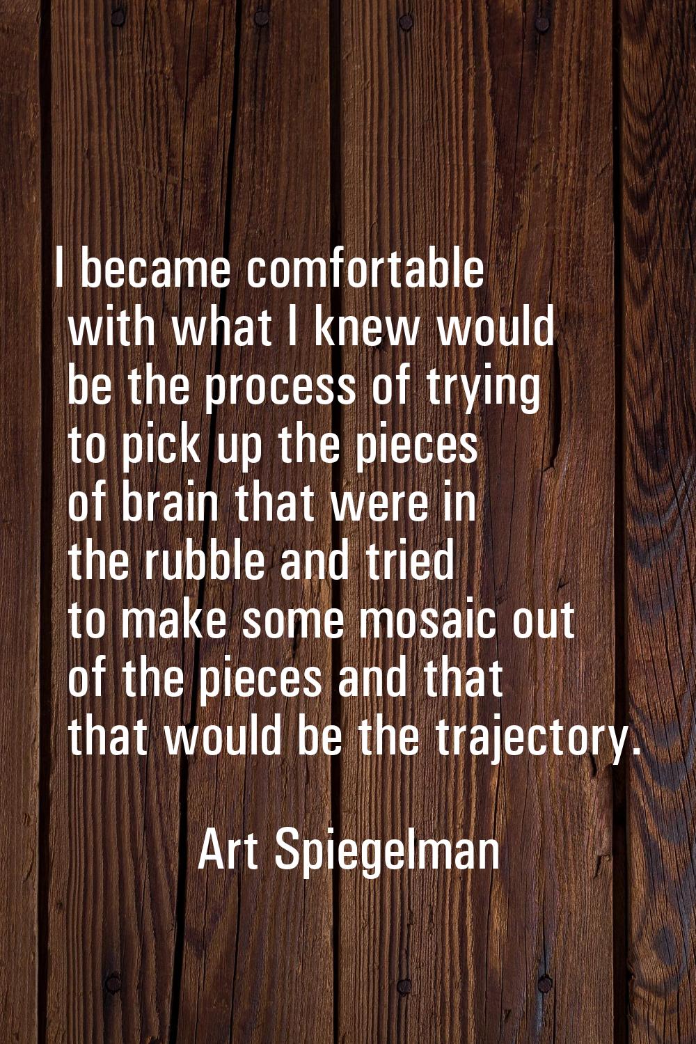 I became comfortable with what I knew would be the process of trying to pick up the pieces of brain