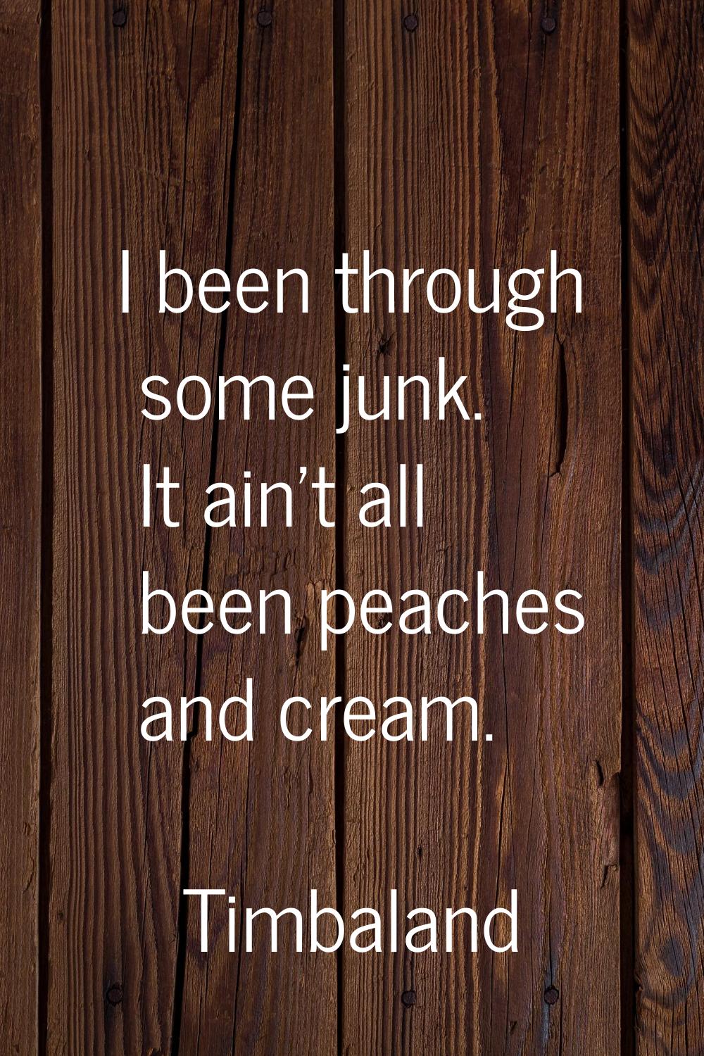 I been through some junk. It ain't all been peaches and cream.