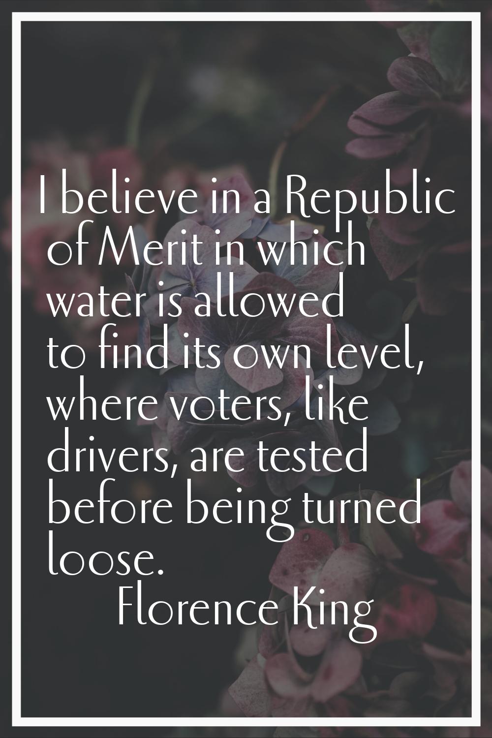 I believe in a Republic of Merit in which water is allowed to find its own level, where voters, lik