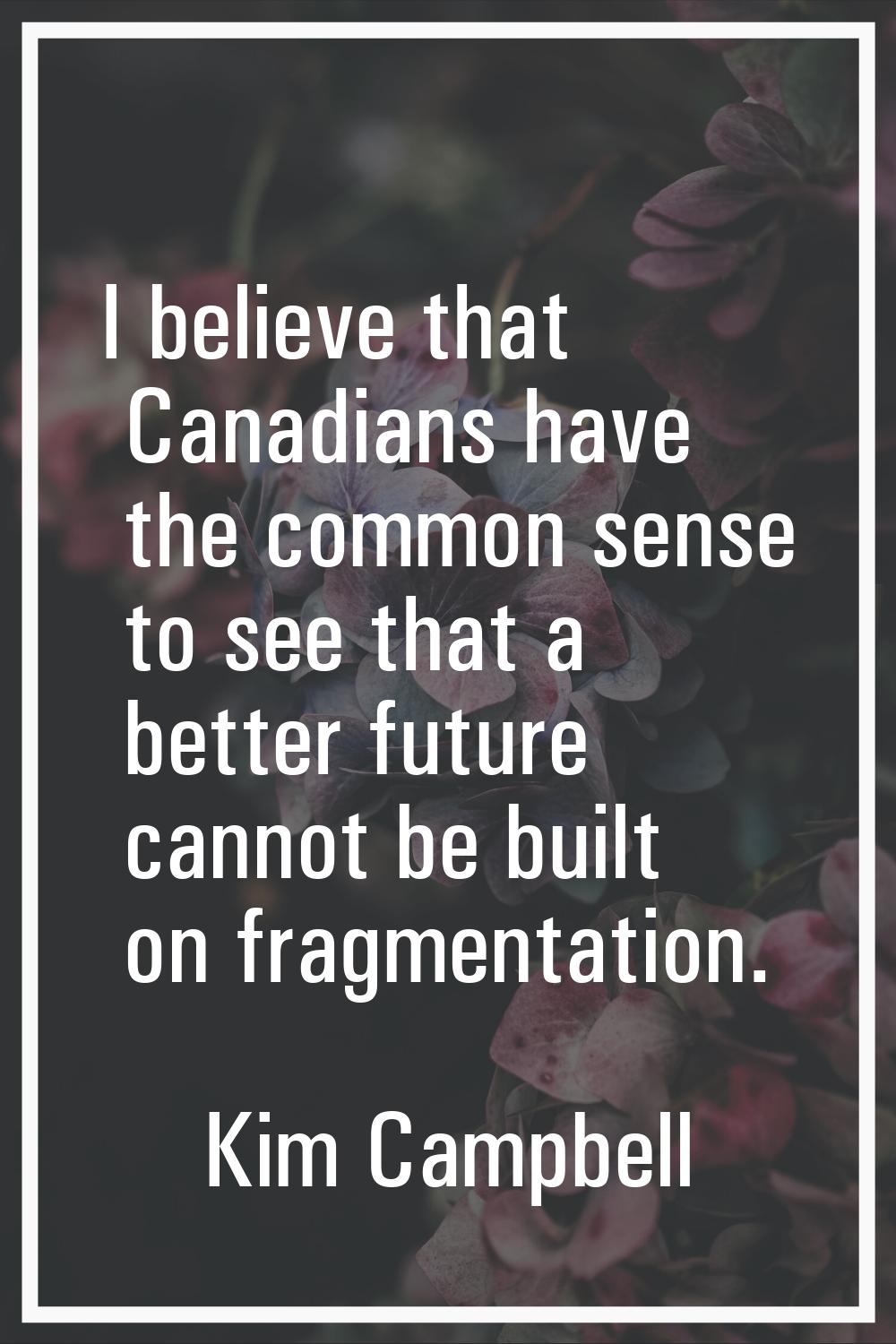 I believe that Canadians have the common sense to see that a better future cannot be built on fragm