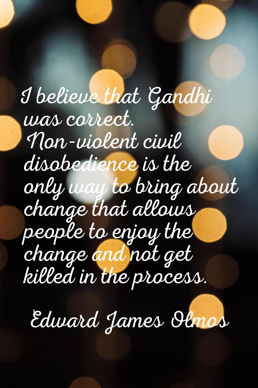 I believe that Gandhi was correct. Non-violent civil disobedience is the only way to bring about ch