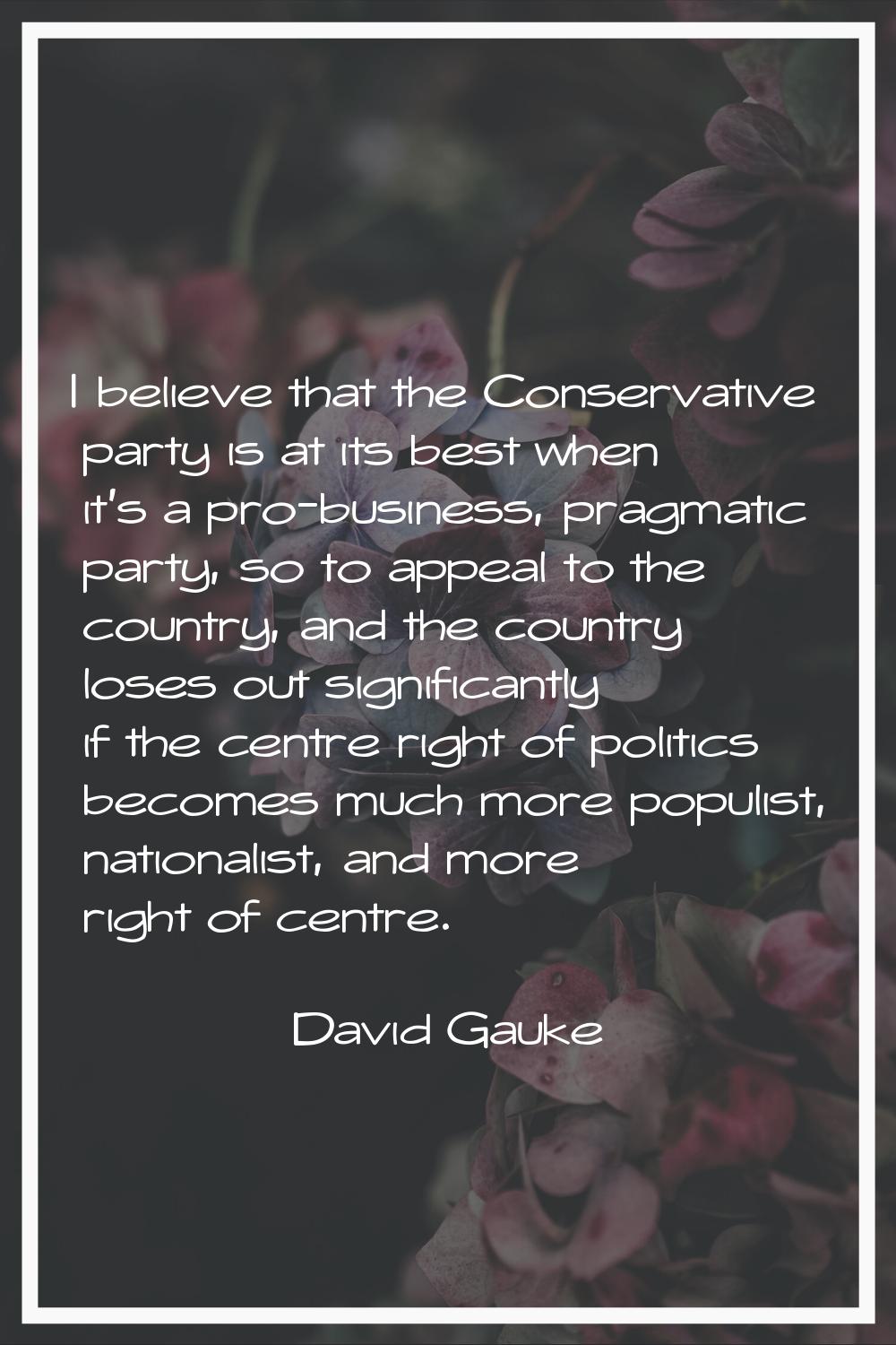 I believe that the Conservative party is at its best when it’s a pro-business, pragmatic party, so 