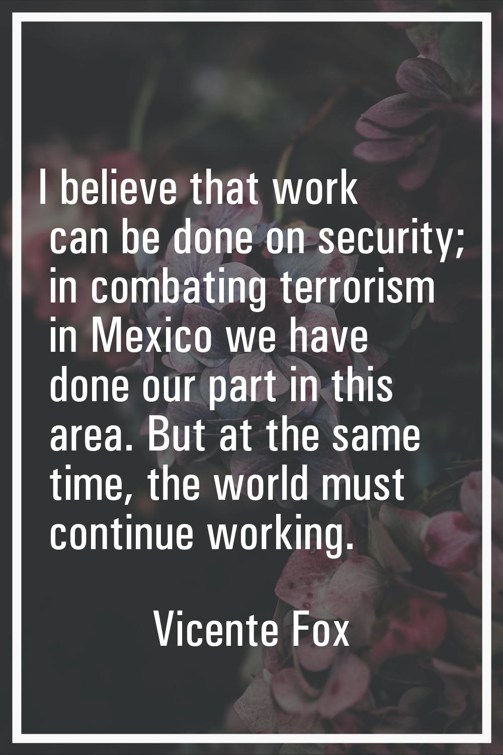 I believe that work can be done on security; in combating terrorism in Mexico we have done our part