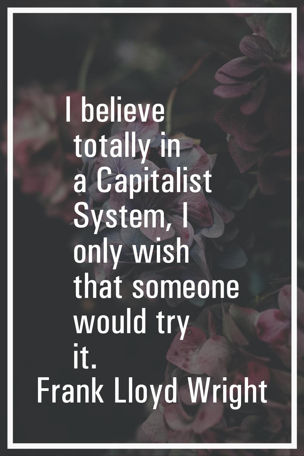 I believe totally in a Capitalist System, I only wish that someone would try it.