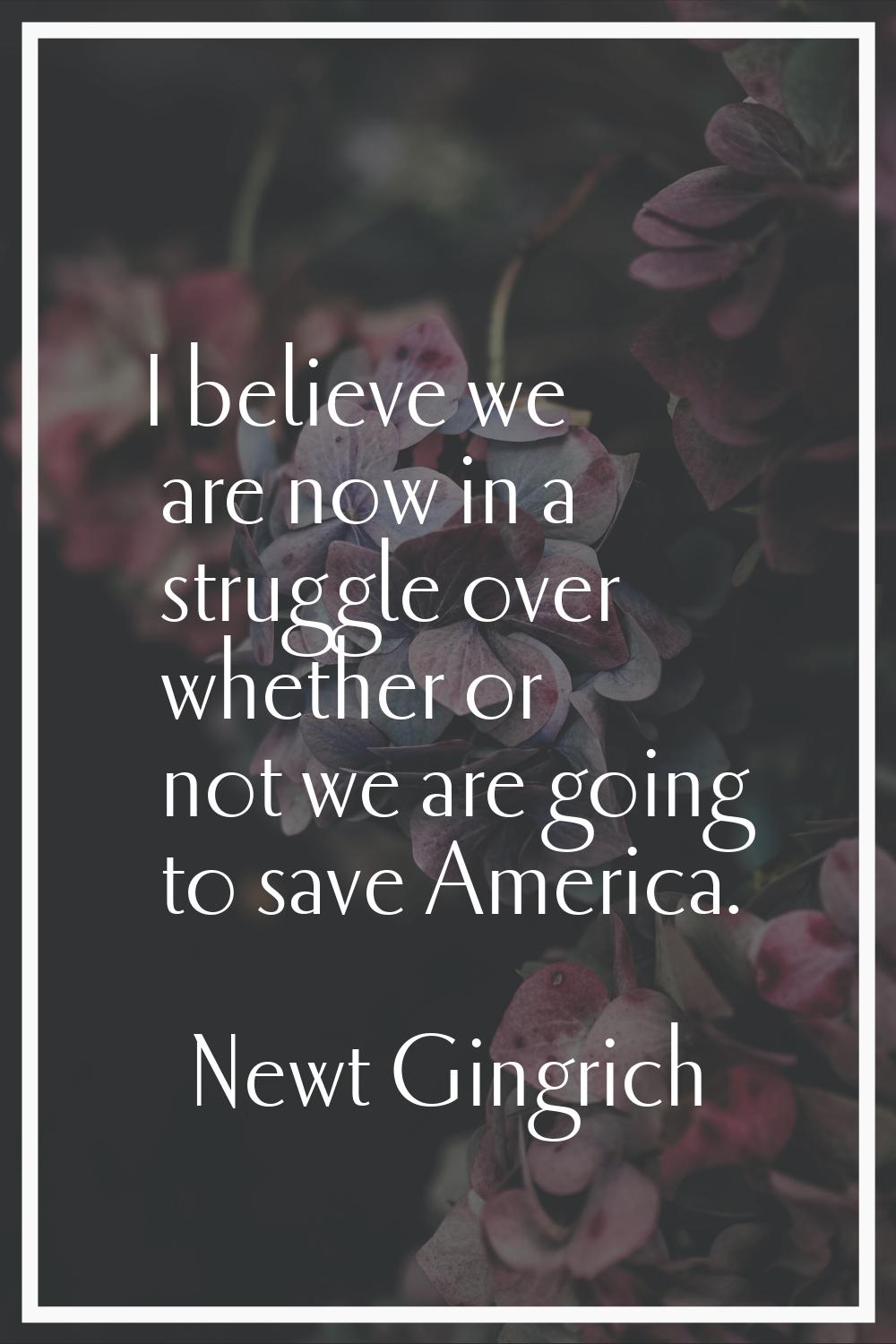 I believe we are now in a struggle over whether or not we are going to save America.