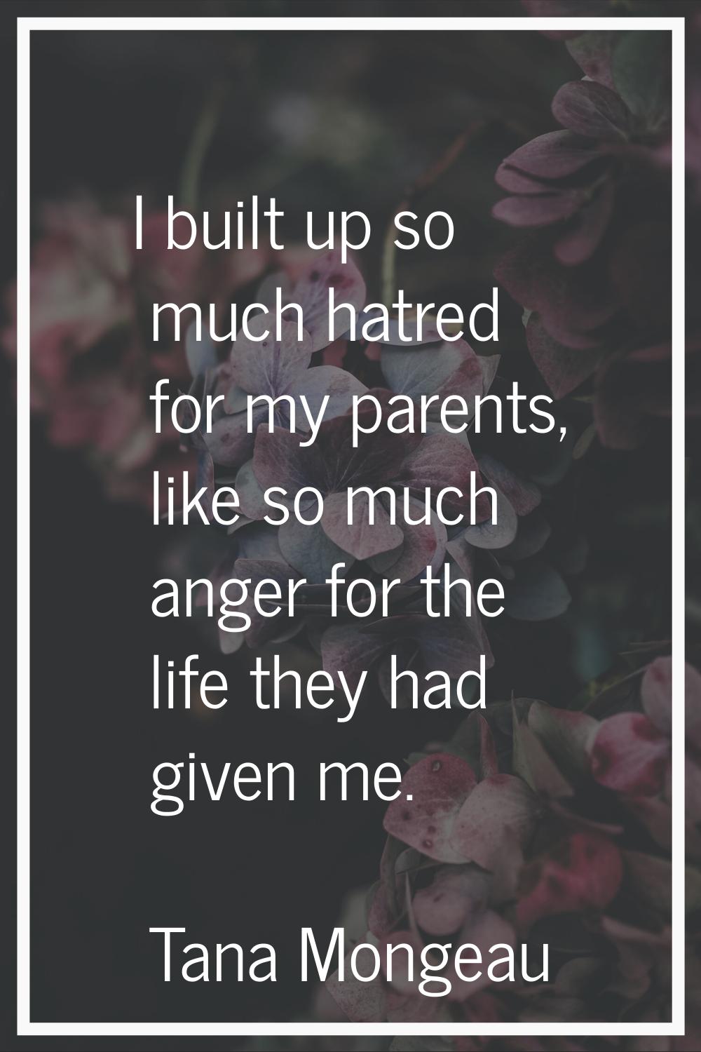 I built up so much hatred for my parents, like so much anger for the life they had given me.