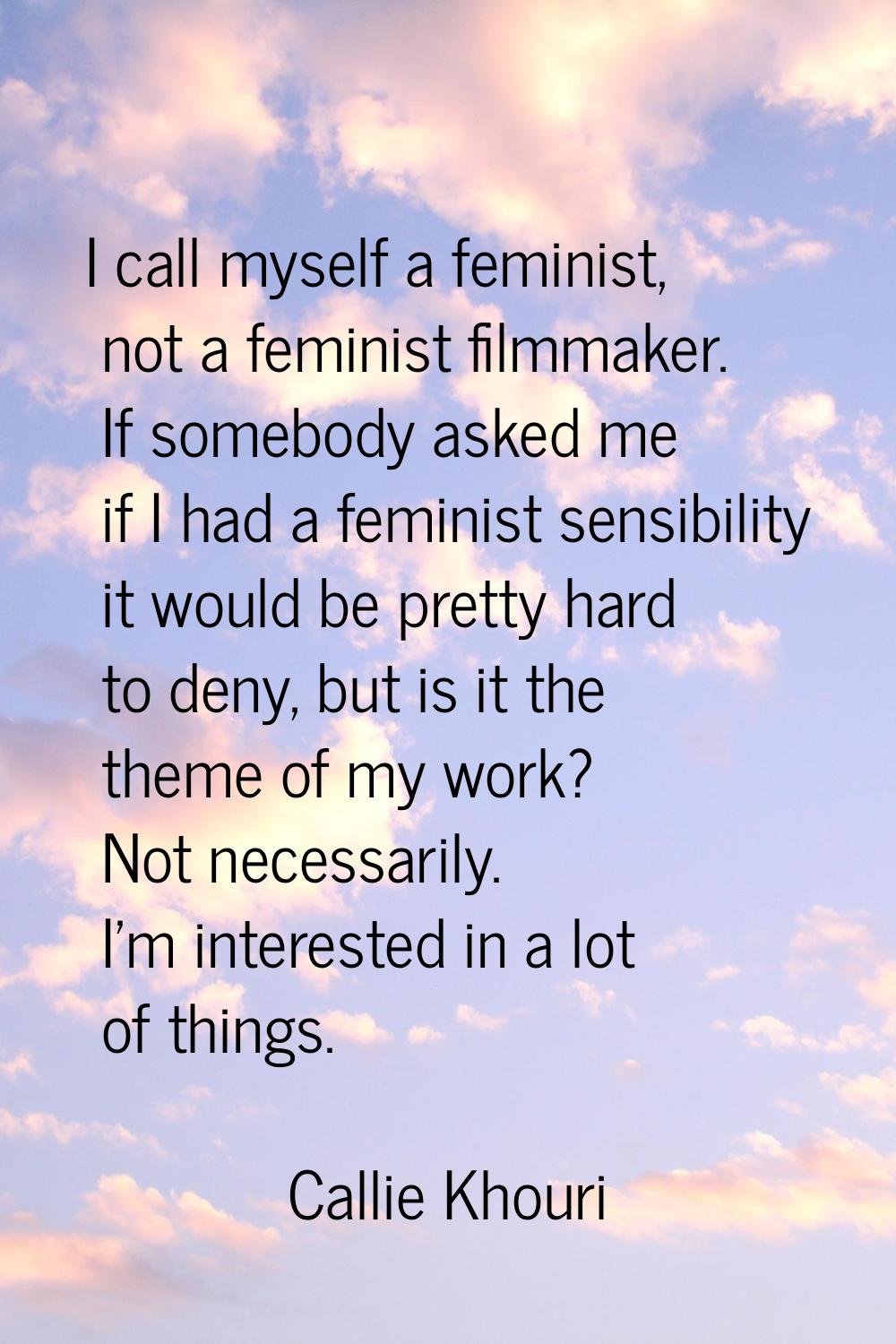 I call myself a feminist, not a feminist filmmaker. If somebody asked me if I had a feminist sensib