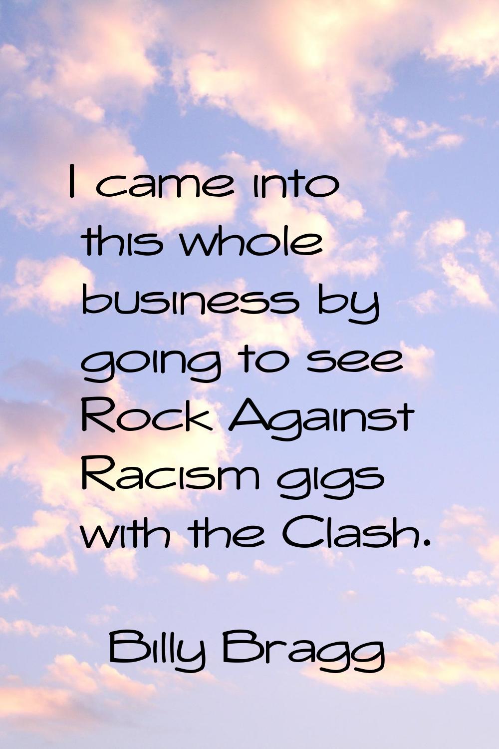 I came into this whole business by going to see Rock Against Racism gigs with the Clash.