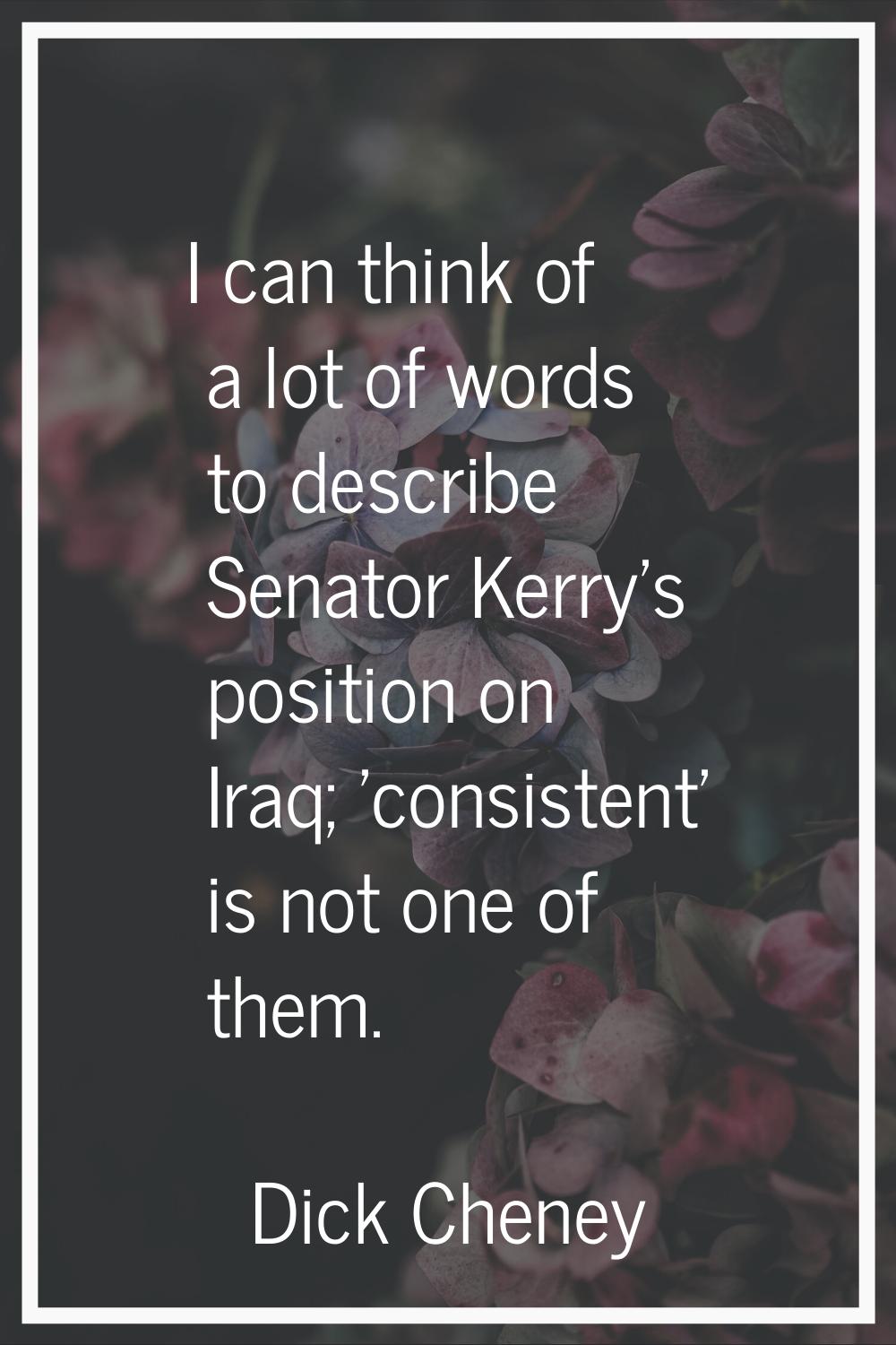 I can think of a lot of words to describe Senator Kerry's position on Iraq; 'consistent' is not one