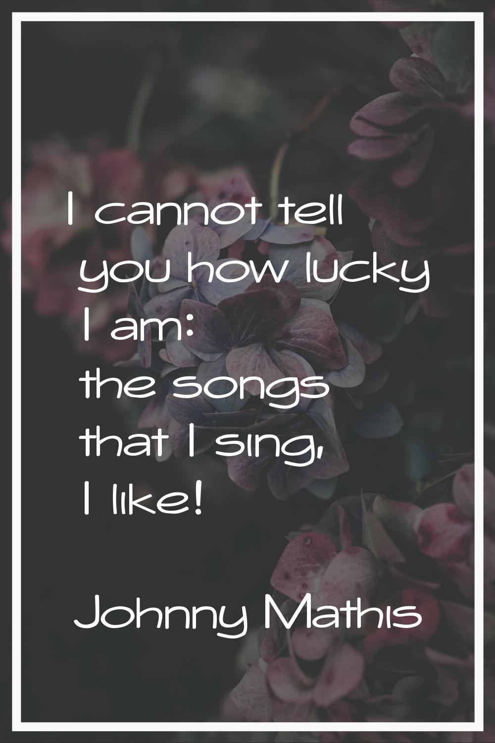 I cannot tell you how lucky I am: the songs that I sing, I like!