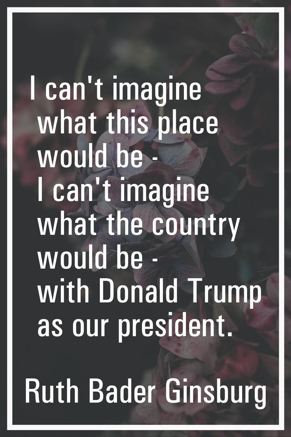 I can't imagine what this place would be - I can't imagine what the country would be - with Donald 